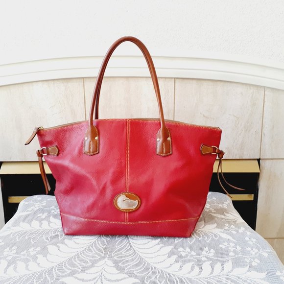 Dooney & Bourke Red Tote with Brown Accents - Picture 3 of 16